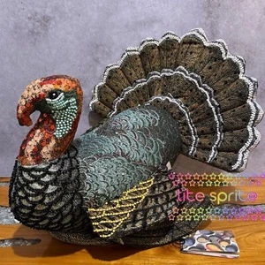 John Derian x Target 2024 Turkey Pillow 16"x15" Plush Beaded Thanksgiving Decor - Picture 1 of 13