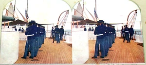 Marine Drill On Battleship Connecticut Navy Early 1900s War Ship Stereoview CA2 - Picture 1 of 5