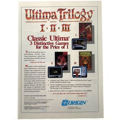 Ultima Trilogy I II III Vintage Origin Computer PC Video Games 1980s Print Ad - Image 1 of 4