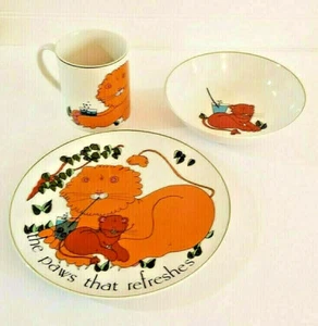 Animal Antics by Sandy Traub for Taste Seller Sigma Lion Kids Plate Bowl & Mug  - Picture 1 of 8