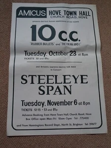 10cc Town Hall, Hove 1973 Concert Poster (Steeleye Span) - Picture 1 of 1