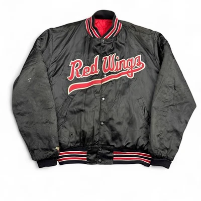Chaqueta de bombardero vintage de los 80 Rochester Red Wings para hombre XL negra satinada de béisbol MiLB Foto 1 de 4