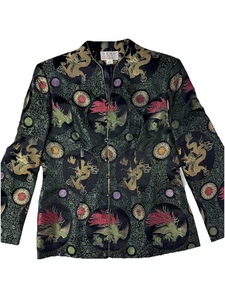 Vintage Jing Hui Yi Zu Chinese Dragon Brocade Jacket Cloisonné Buttons M - Picture 1 of 12