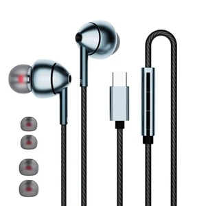 USB C Headphones Wired Earbuds with Microphone Noise Cancelling Bass Stereo - Picture 1 of 7