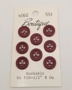 Boutique Round Burgundy 4-hole Buttons 1/2" 8 on card NOS #6060 - Picture 1 of 3