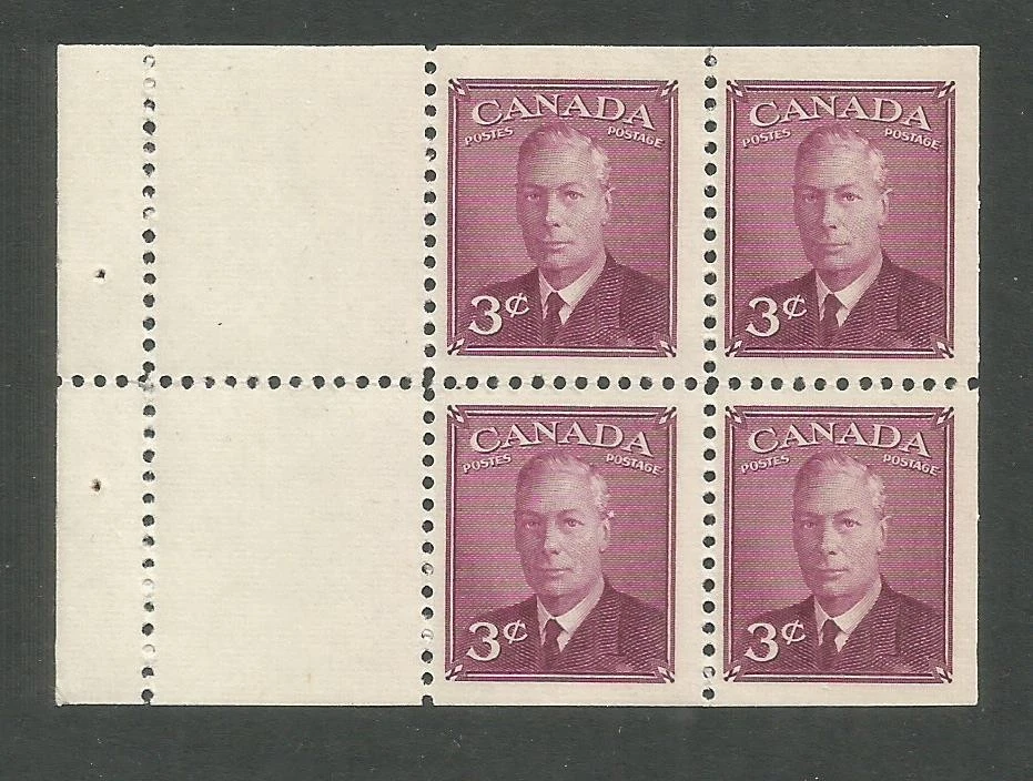 Canada #286b, MNH-F-VF, booklet pane-4: King George VI--with 'Postes-Postage' - Image 1 of 1