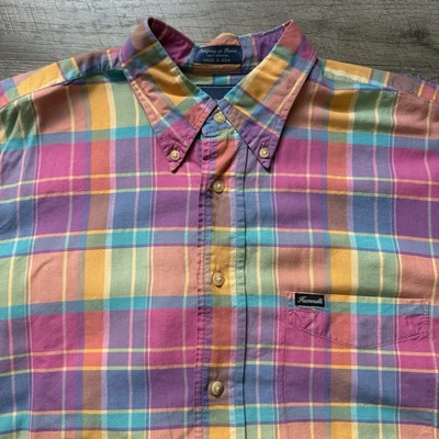 Винтажная хлопковая рубашка с коротким рукавом 90-х Faconnable Colorblock размер большой - Изображение 1 из 4