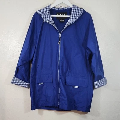 Totes Women's Blue Hooded Zip Up Jacket with Gingham Accents Size Medium - Image 1 of 4