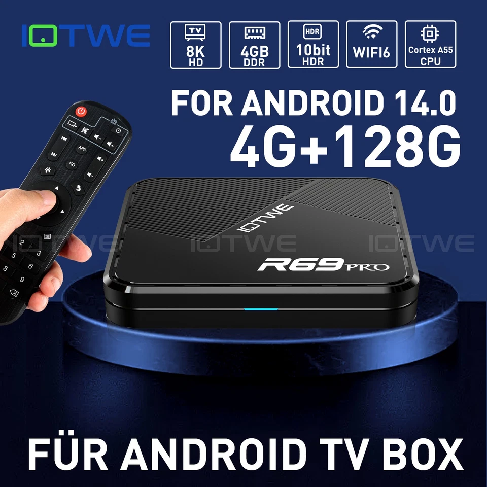 2025 Android 14 Smart TV BOX WIFI6 32/64/128GB Lettore multimediale di rete Octa Core - Immagine 1 di 4