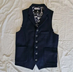 Spitalfields Black Label Slim Wool Waistcoat Dark Navy M - Picture 1 of 4
