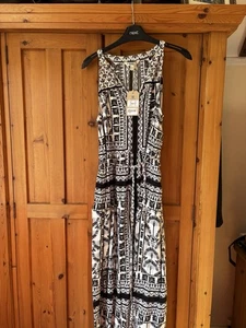 Ladies Fat Face Size 8 Black And Cream Maxi Dress Side Pocket And Belt New - Picture 1 of 9