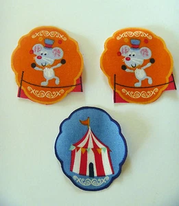 3 Iron On Iron Ons Fabric Material Applique Transfer Circus Mouse Tent Handcut - Picture 1 of 3
