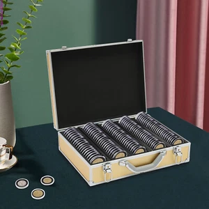 Storage & Display Aluminum Alloy Box Case Holds 100 Coin Holders Slabs Gold US - Picture 1 of 19