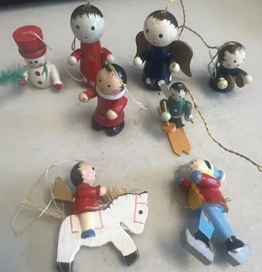 Lote de 8 adornos vintage miniatura de madera para árbol de Navidad MCM pintados a mano - Imagen 1 de 8