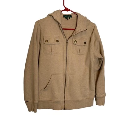 Chaqueta neutra con capucha Lauren Ralph Lauren para mujer XL tostada cremallera completa bolsillos Foto 1 de 4