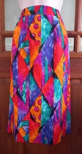 Vtg 80s Yarell Bright Geometric Pencil Wiggle Skirt Size 12 Boho secretary geek - Picture 1 of 6