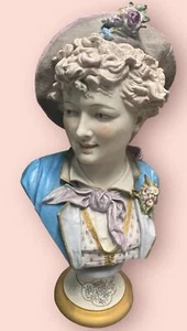 Antique In the style of Paul Duboy French Painted Bisquet Bust - Picture 1 of 7