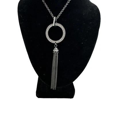 Colar Gunmetal Strass Longo Pendurado Borla Círculo Pingente Corrente Longa - Imagem 1 de 4