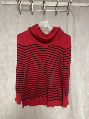 Suéter Ralph Lauren Mujer XL Rojo Negro Rayas Túnica Top Cuello Alto Mezcla Lana Foto 1 de 4