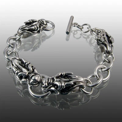 Edelstahl Glieder Armband Drache Panzerarmband Drachenkopf Herren Damen silber - Bild 1 von 4