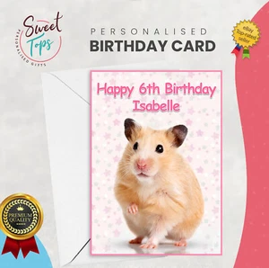 PERSONALISED A5 BIRTHDAY CARD HAMSTER (PINK) | ANY NAME | AGE - Picture 1 of 1