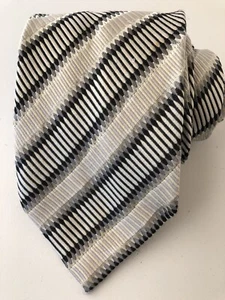 Nino Ferretti Silver Striped Black Khaki Silk Necktie 61" X 3.5" - Picture 1 of 5