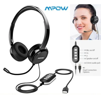 Auriculares inalámbricos Mpow USB con cable Trucker micrófono con cancelación de ruido 3,5 mm para teléfonos PC Foto 1 de 4