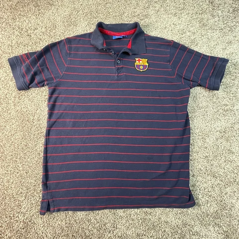 FCB Barcelona Shirt Adult Large Navy Blue Red Polo Striped Soccer Futbol Mens Cover
