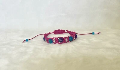 Blue & Purple Weathered Beads Cz Bracelet Adjustable Hemp - Image 1 of 3