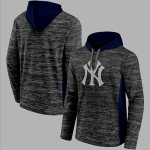 NY YANKEES ERWACHSENE ZWEIFARBIG DUNKELGRAU/MARINE PULLOVER FLEECE KAPUZEN SWEATSHIRT SMALL - Bild 1 von 1