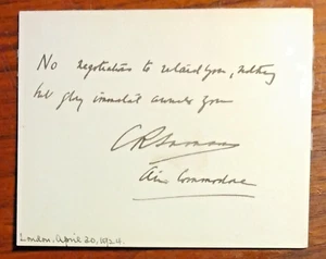 Aviation Pioneer RAF Air Commodore Charles Rumney Samson Signed & Inscribed Card - Picture 1 of 2