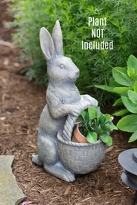 New Primitive Rustic LAYING BROWN BUNNY STATUE Garden Figurine 16" - Picture 1 of 1