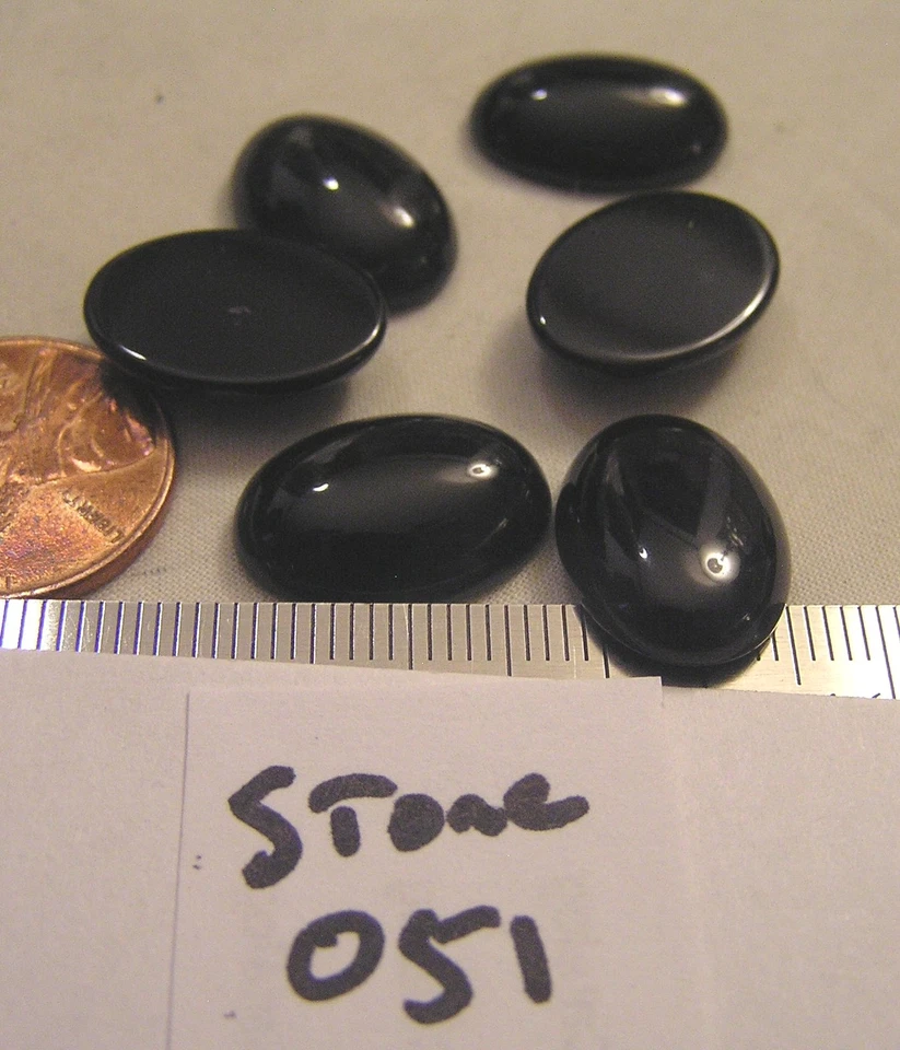 4 broches de reparación de joyas de cabina de piedra trasera plana ovalados de ónix negro natural de colección Foto 1 de 1