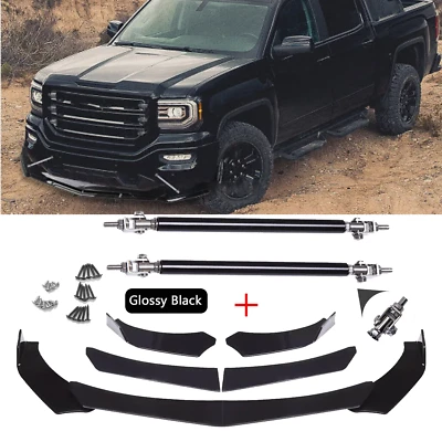 Front Bumper Lip Spoiler /Splitter Strut Rods Glossy For GMC for Sierra 1500 - Image 1 of 4