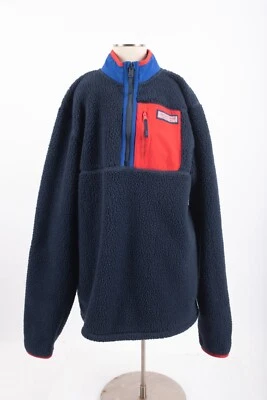 Jaqueta casaco Vineyard Vines meninos Sherpa 1/2 zíper XL azul vermelho pulôver - Imagem 1 de 4