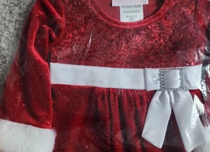 Bonnie Baby Red Sequin Santa Christmas Dress Girls 3-6 Months NWT White Faux Fur - Picture 1 of 3