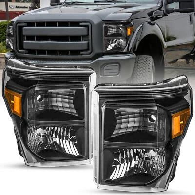 For 2011-2016 Ford F250 F350 F450 F550 Super Duty Pickup Black Headlights Pair - Image 1 of 4