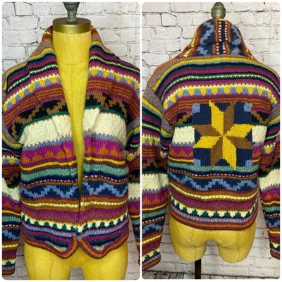 Vintage Casual Corner Lambswool Concho Cardigan Sweater Aztec Western M - Image 1 of 4