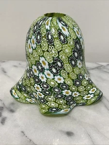 Murano Glass Murrina Millefiori Lamp Shade 6" T Green MADE IN ITALY Ruffled EXC - Picture 1 of 20