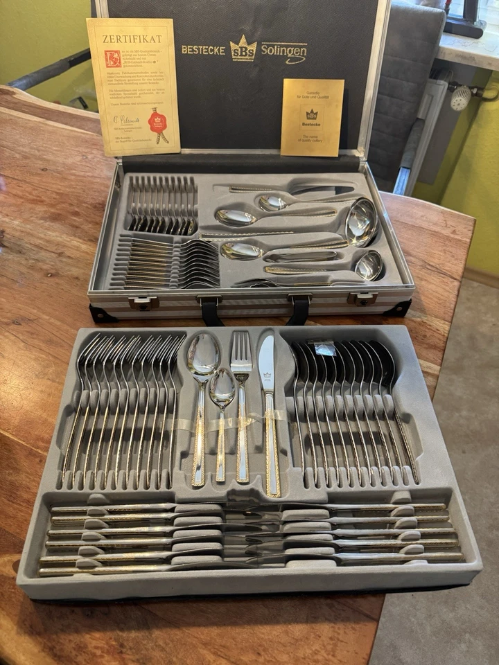 SBS Besteck Solingen 23 /24 Karat hartvergoldet 70-teilig NEU - Bild 1 von 4