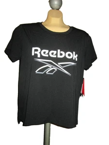 Reebok Women's Black Logo-Print Crewneck T-Shirt Sz  M-NWT-relaxed fit - Picture 1 of 9