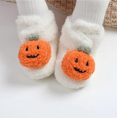 0-6 Meses Halloween Bebé Zapatos Botines Botas Suave Blanco y Naranja Calabaza  Foto 1 de 4
