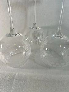 Set of 3 Clear Wide Mouth Frosted Long Stemmed Wine Goblet Mikasa Barware Glass - Picture 1 of 11