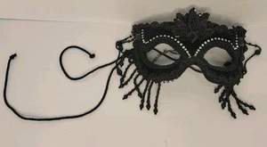 Vintage Gypsy Renaissance Large Black Bedazzled Mardi Gras Masquerade Mask - Picture 1 of 3