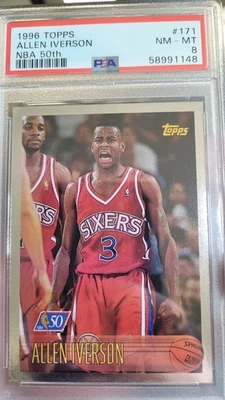 1996 TOPPS #171 ALLEN IVERSON RC NBA 50TH ANNIVERSARY - PSA 8 - Image 1 of 3