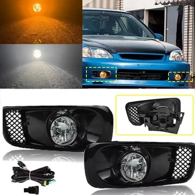 Par de faros antiniebla delanteros LED ámbar blancos DRL con bisel de cable para HONDA CIVIC 1999-2000 Foto 1 de 4
