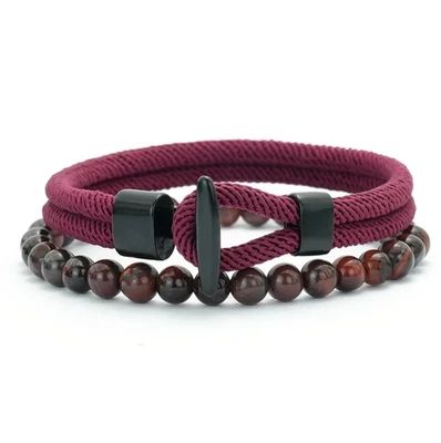 Juego de 2 piezas de pulsera de cuerda con cuentas para hombre ojo de tigre y piedra de malaquita joyería hecha a mano Foto 1 de 4