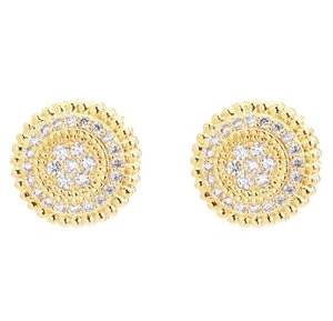 Gold Silver Plated Iced Out 10mm Round Screw Back Stud Earrings Hip Hop Men 066 - Picture 1 of 6