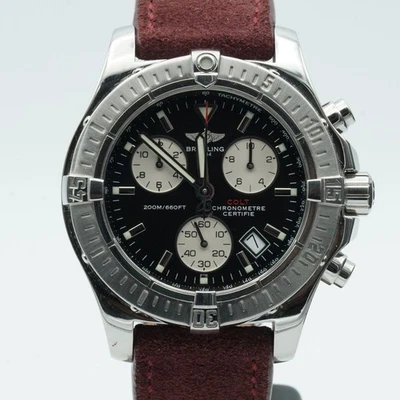 Breitling Colt Reloj Cromo Cronógrafo A73380 Acero 41MM Hermosa Estado Negro - Imagen 1 de 4