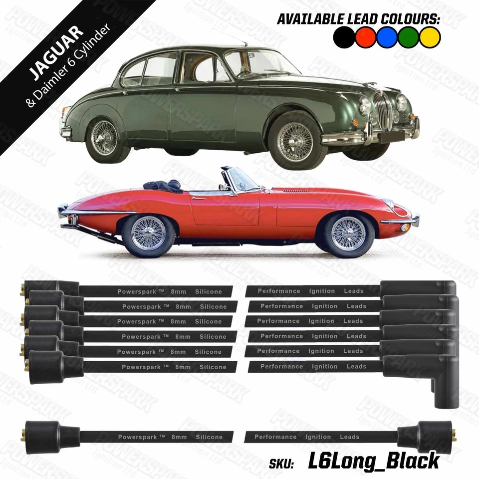 Jaguar 6 Cylinder HT Leads 8mm Black Performance Double Silicone Extended Length - Image 1 of 4